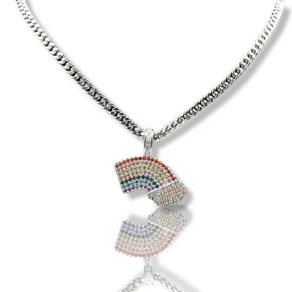 30" x 5mm Cuban Chain - 14 White Gold Finish Rainbow Cloud. - Picture 4 of 10